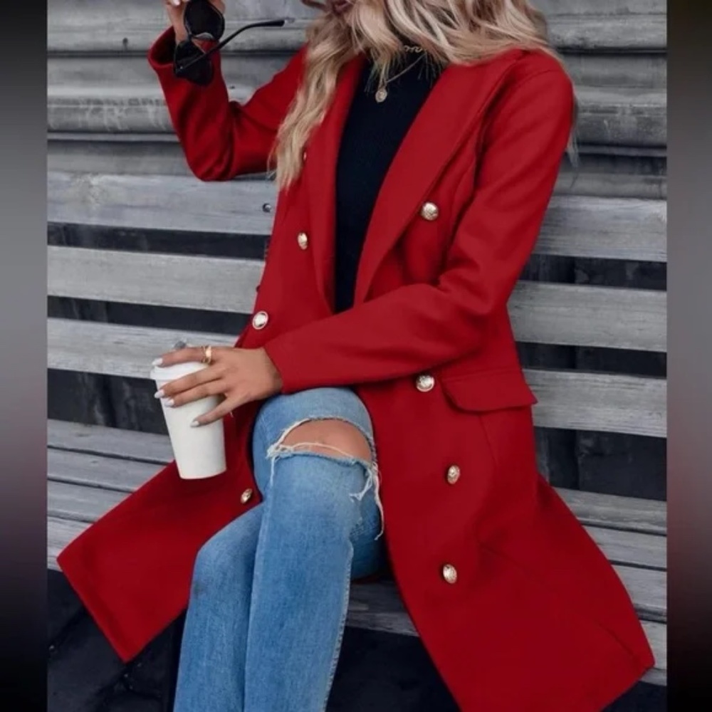 Cozy Double Breasted Tweed Trench Coat Jacket - Picture 2 of 5